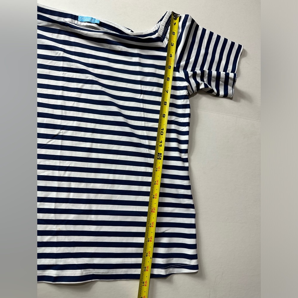 J.McLaughlin Blue Navy White Striped Scalloped Trim Square Neck size Small - Picture 10 of 13